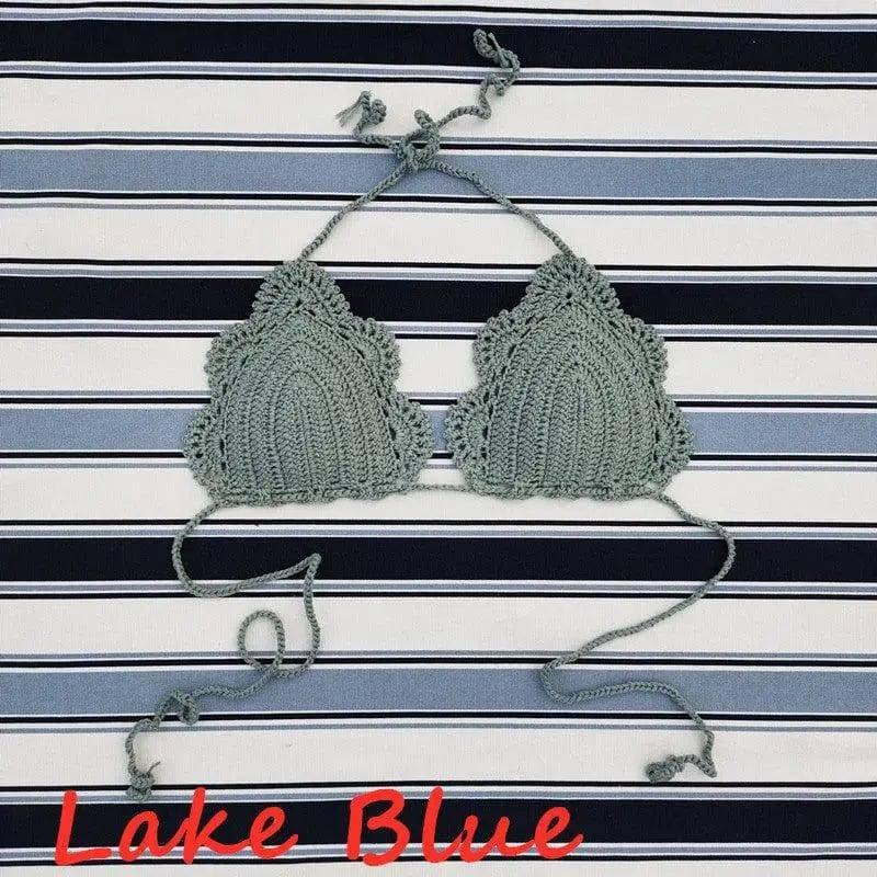 Handmade Crochet Swimsuit Bikini Swimsuit Top-Lakeblue-9