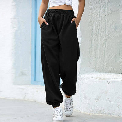 High waist casual track pants-Black-3