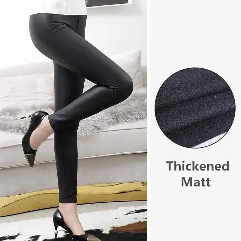 High Waist Leather Leggings-Thickened Matt-4