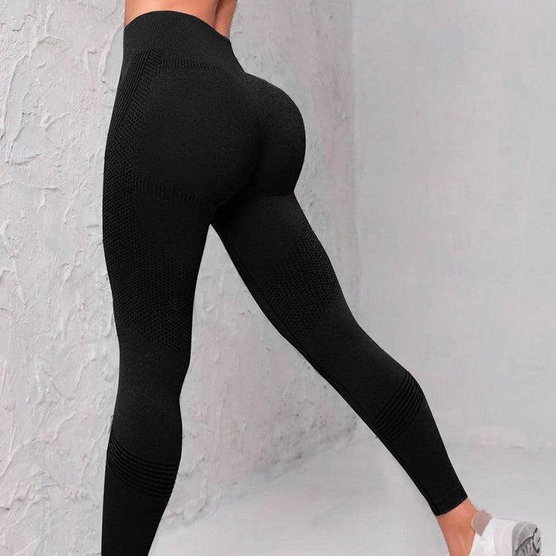 High Waist Seamless Yoga Pants Women's Solid Color Dot Striped Print Butt Lifting Leggings Fitness Running Sport Gym Legging Outfits-Black-4