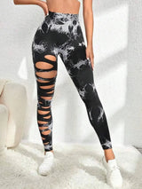 Hollow Tie-dye Yoga Pants High Waist Hip Lift Fitness Pants-4