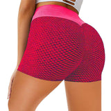 Honeycomb Design Yoga Pants Solid Color Hip-lifting Fitness Sports Shorts For Women-Pink-7