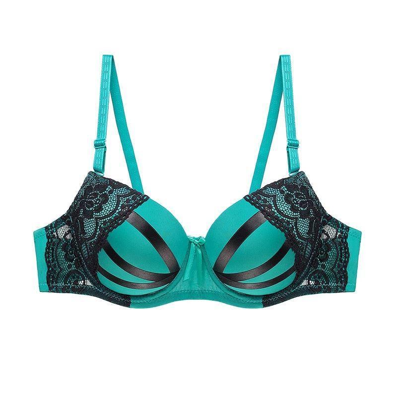 Julexy Push Up Women Bras Sexy Lace Underwear B C Cup-Green-9