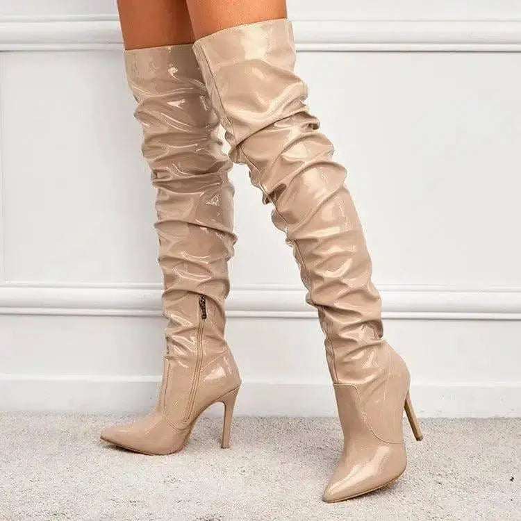 Knee High Long Boots Women Fashion Super High Heel Party-Apricot-4