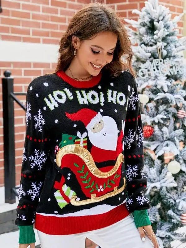 Knited Christmas Sweaters With Santa Claus Patterns Tops-4