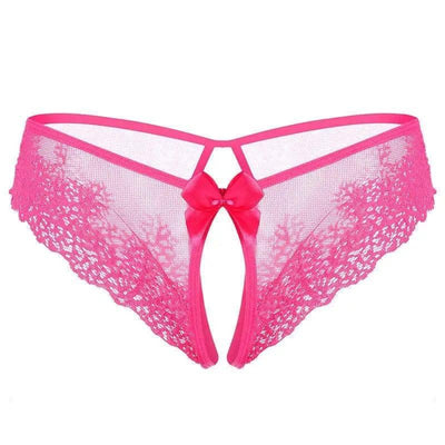 Lace Bow Non-take-off Thong Lingerie-Rosered-5