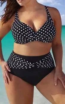 Ladies Polka-Dot Split Swimsuit Plus Size Swimsuit-Blackandwhite-2