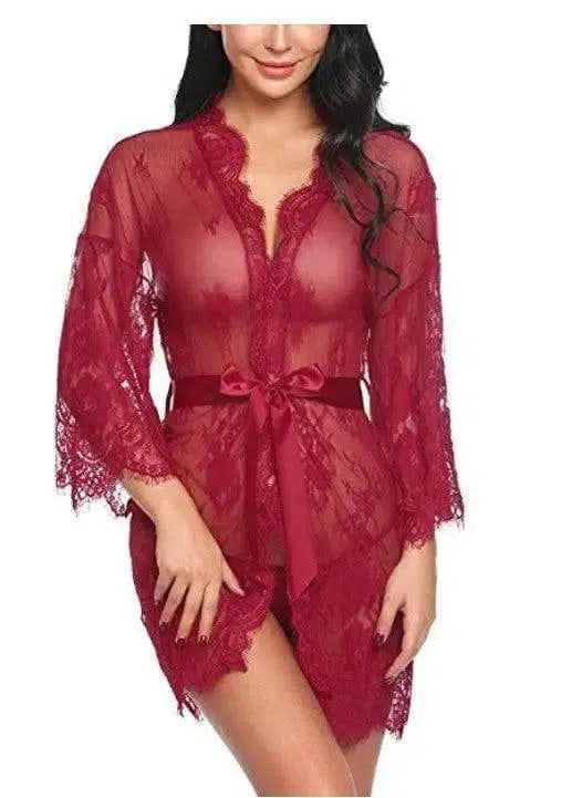 Ladies kimono-style lingerie-Winered-2