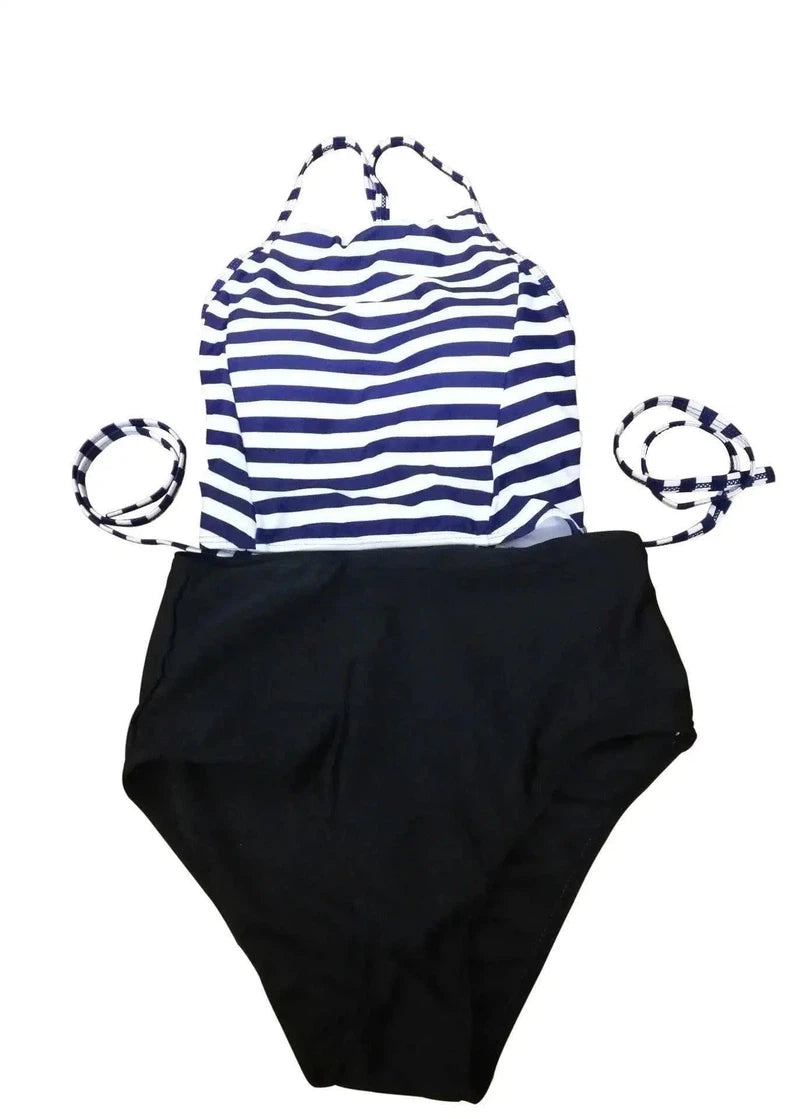 ladies split wave stripe swimsuit two piece size wear-S-6