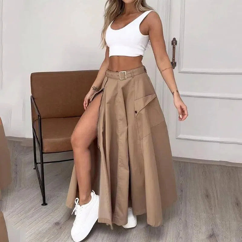 Ladies Suit Summer New Sleeveless Solid Color Slit Two-piece Set-Picture Color-6