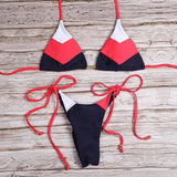 Ladies Swimsuit Colorblock Print Bikini Swimsuit-Redblack-10