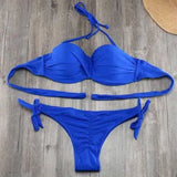 Ladies white push-up swimsuit Bandeau swimsuit-Blue-6