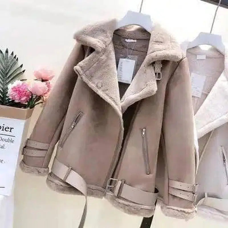 Lamb fur coat female winter short paragraph-Khaki-1