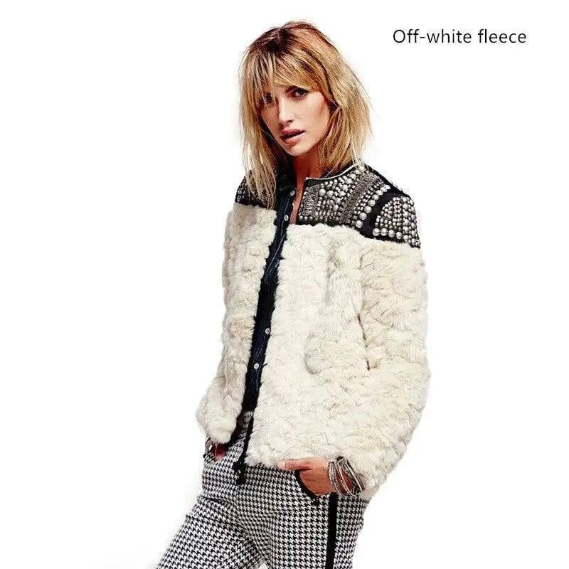 Lamb Wool Beaded Fur Short Coat Thickened Cashmere-Offwhite fleece-6