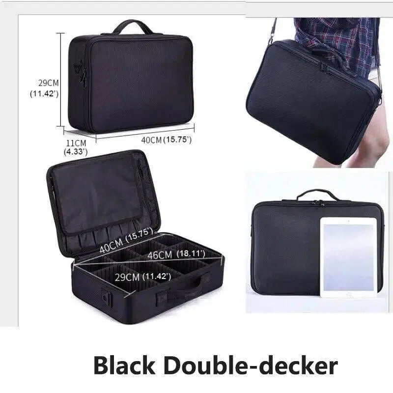 Large-capacity Multifunctional Portable Cosmetic Bag-Black2layers-7