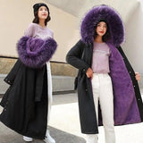 Large fur collar down padded jacket-BlackPurple-1