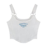 Letter Embroidery Small Suspender Vest Women Slim Short-White-5