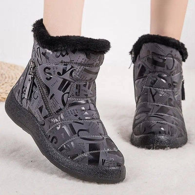 Letter Print Boots Winter Warm Plush Snow Boot Women Shoes-1