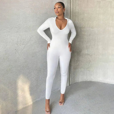 Long Sleeve Solid Color One-piece Trousers-2