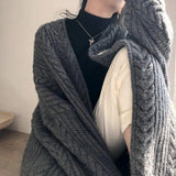 Long-sleeved Sweater Loose-fitting Knit Cardigan Jacket-Dark Grey-2