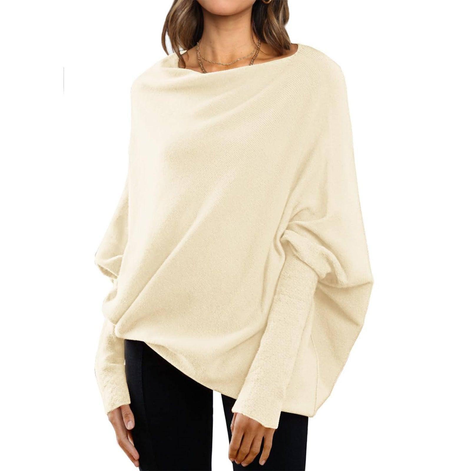 Loose Bat Sleeve Sweater Tops Simple Casual Fashion-Apricot-6