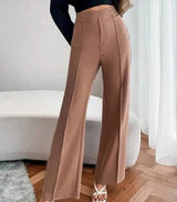 Loose Straight Pants Women High Waist Casual Trousers-Coffee-1