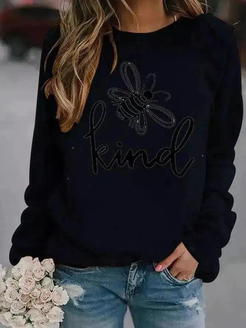 Women's Bee Graphic Long Sleeve Sweatshirt-Black-1