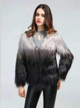 Autumn And Winter Ladies Imitation Fur Coat Long Sleeves-Threecolor fight-1