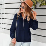 Women's Quilted Half-Zip Pullover Hoodie-Navy-4