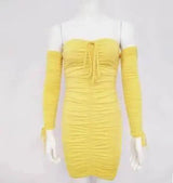 Bandage Dress Women Off Shoulder Long Sleeve Slim-Yellow-15