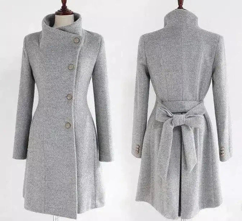 Stylish Women's Tailored Coat with Belt-Grey-5