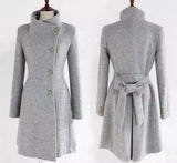 Stylish Women's Tailored Coat with Belt-Grey-5