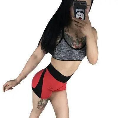 Bottoming love stitching slim yoga pants three points shorts-Red-10