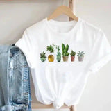 Floral Potted Plants Printed T-Shirt for Casual Wear-2style-3