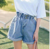 Calyx elastic waist denim shorts female summer high waist-12