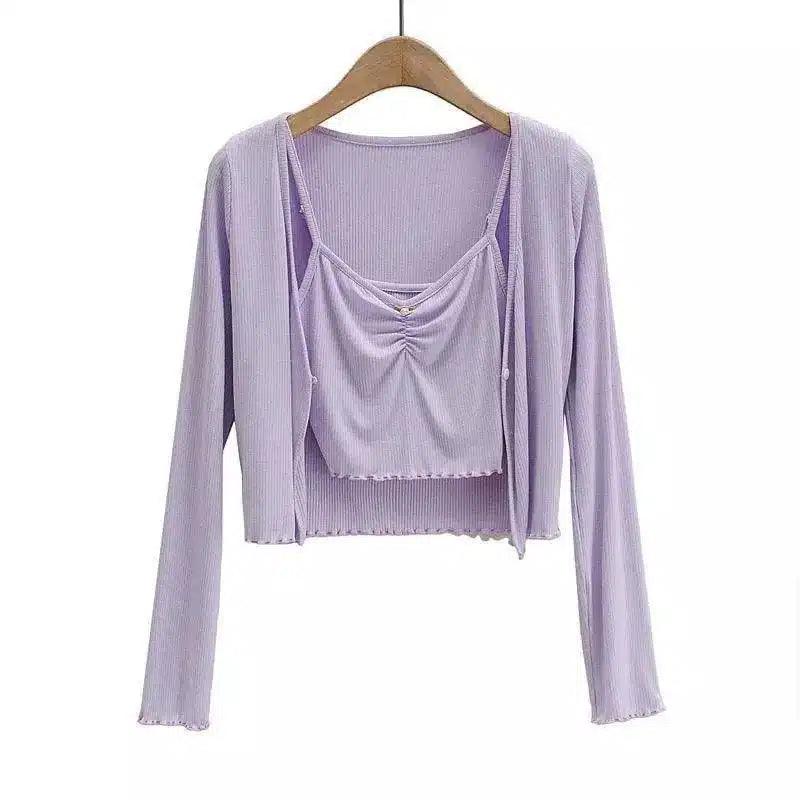 Women's Lightweight Knit Cardigan Sweater-Purple-3