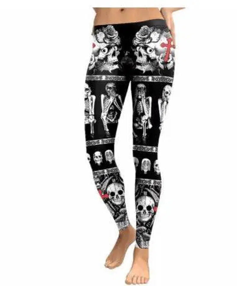 Color skull digital print tights-C-4