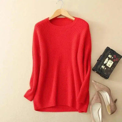 Cozy Knit Crewneck Sweater for Casual Wear-Red-3