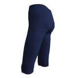 Cropped Pleated Cotton Plus Size Leggings-Navy Blue-4