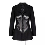 Womens' Tailored Blazer with Corset Detail-Black-1