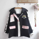 Hooded Casual Jacket with Rainbow Patch-Black-4