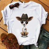 Cute Dog Print Casual T-Shirt for Summer-White9-10