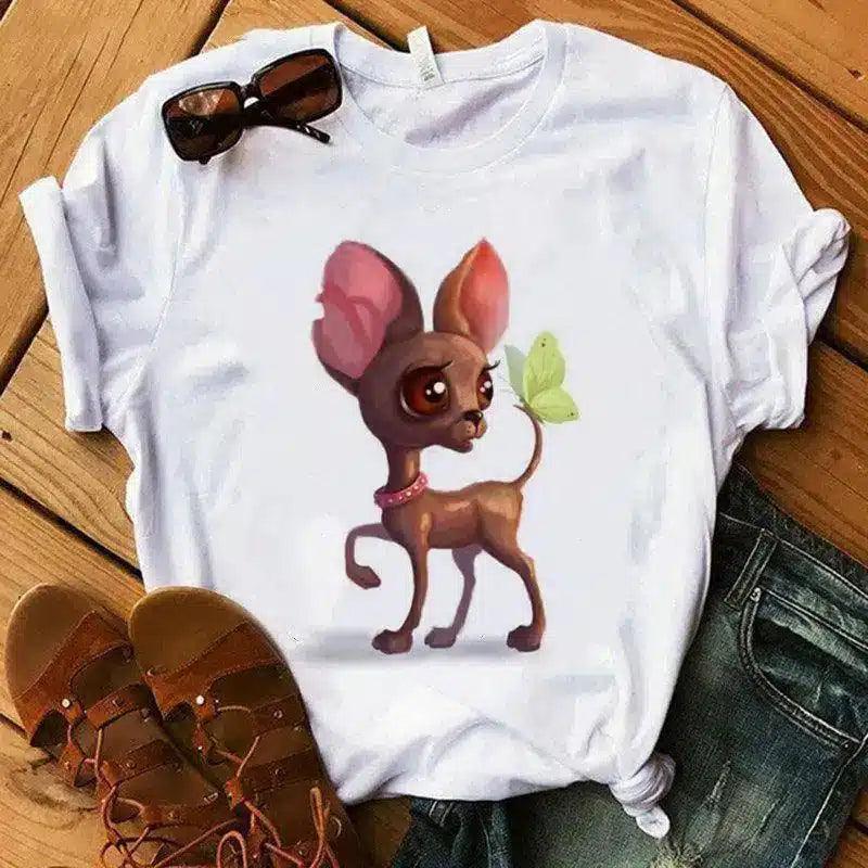 Cute Dog Print Casual T-Shirt for Summer-White7-8