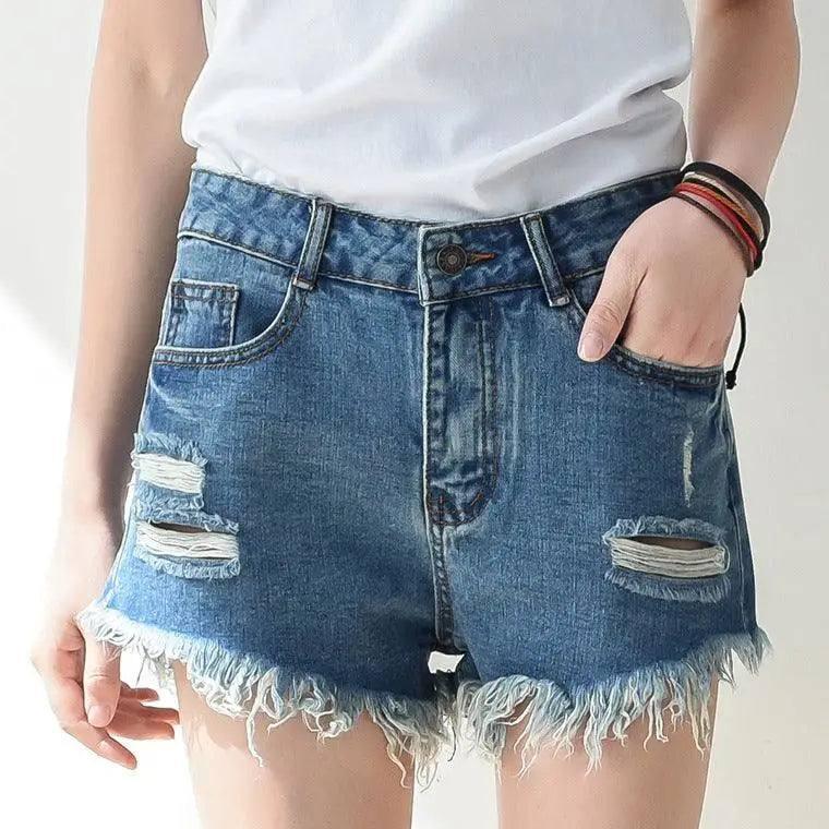 Cutoff Denim Shorts For Women-10