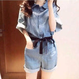 Denim Short Sleeve Jumpsuit-5