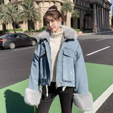 LOVEMI - Lovemi - Detachable rabbit fur two-piece denim coat