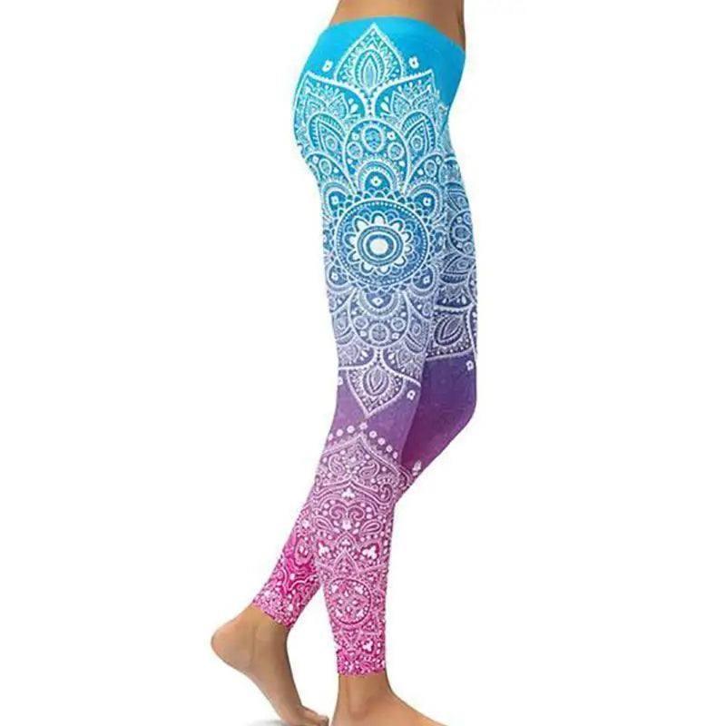 Digital print leggings Fashion leg stretch tight leggings-B Blue-8