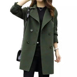 Women's Double-Breasted Mid-Length Coat-Green-4