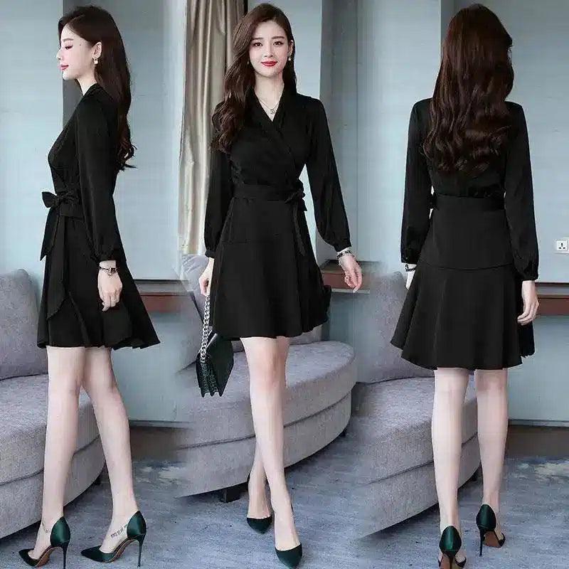 Dresses Spring high waist simple pure color, slim, sweet and-Black-2