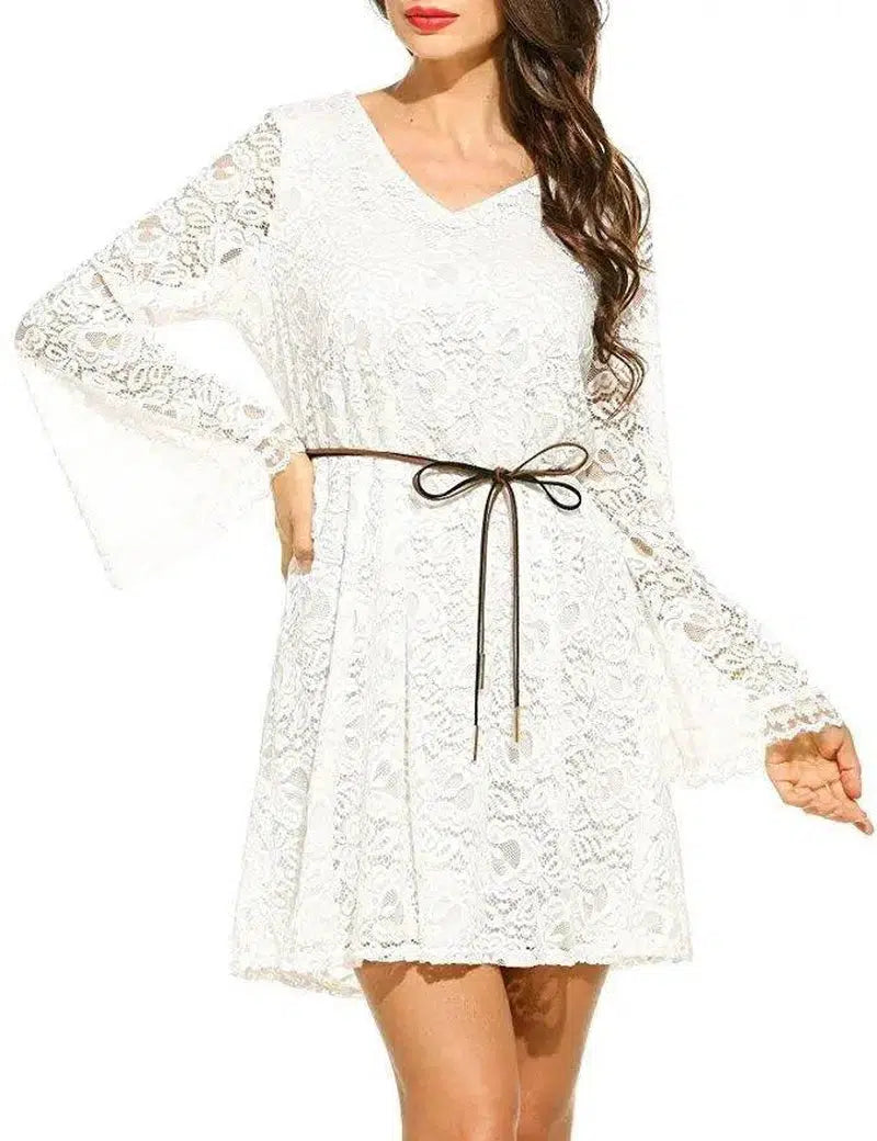 Elegant lace dress summer V-neck large size dress-4